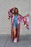 Pink Sequin Bell Sleeve Kimono / Festival Robe / Sequin Kaftan