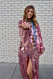 Pink Sequin Bell Sleeve Kimono / Festival Robe / Sequin Kaftan