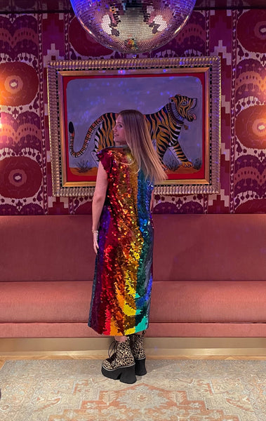 Rainbow Pride Sequin Bell Sleeve Kimono Inspired Festival Robe Plus Size Available