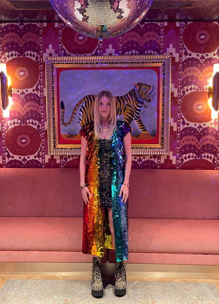 Hooded Rainbow Sequin Sleeveless Duster