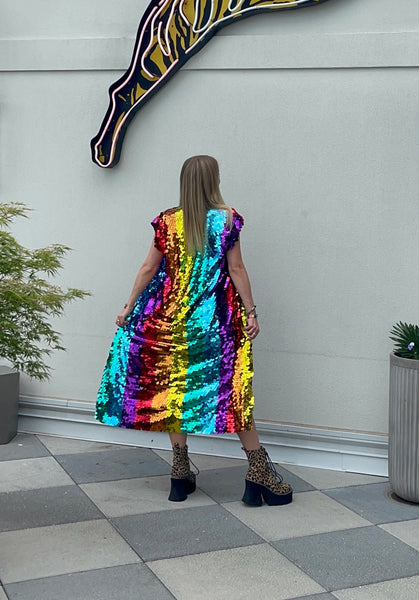 Rainbow Pride Sequin Bell Sleeve Kimono Inspired Festival Robe Plus Size Available