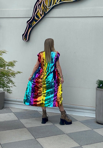 Rainbow Pride Sequin Bell Sleeve Kimono Inspired Festival Robe Plus Size Available