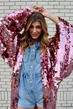 Pink Sequin Bell Sleeve Kimono / Festival Robe / Sequin Kaftan