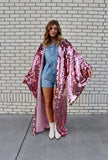 Pink Sequin Bell Sleeve Kimono / Festival Robe / Sequin Kaftan
