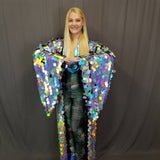 Holographic Silver Rainbow Sequin Kimono ⎪ Long Wizard Bell Sleeve ⎪ Music Festival