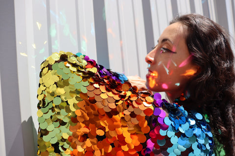 Rainbow Pride Sequin Bell Sleeve Kimono Inspired Festival Robe Plus Size Available