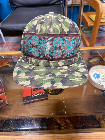 Camo Hat with Antique Sari Trim