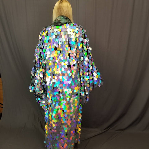Holographic Silver Rainbow Sequin Kimono ⎪ Long Wizard Bell Sleeve ⎪ Music Festival