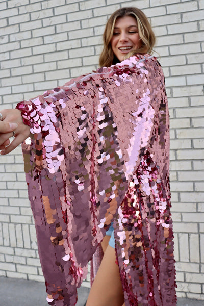 Pink Sequin Bell Sleeve Kimono / Festival Robe / Sequin Kaftan