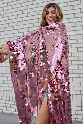 Pink Sequin Bell Sleeve Kimono / Festival Robe / Sequin Kaftan