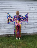 Jumbo Iridescent Fire Sequin Kimono Hooded| Size Inclusive Kimono | Rave Kimono | Burning Man ⎪ Long Wizard Bell Sleeve ⎪ Music Festival