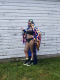 Jumbo Iridescent Fire Sequin Kimono Hooded| Size Inclusive Kimono | Rave Kimono | Burning Man ⎪ Long Wizard Bell Sleeve ⎪ Music Festival