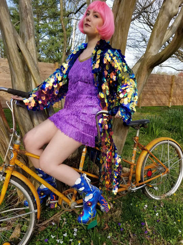 Iridescent Fire Sequin Kimono | Size Inclusive Kimono | Rave Kimono | Burning Man ⎪ Long Sleeve ⎪ Music Festival