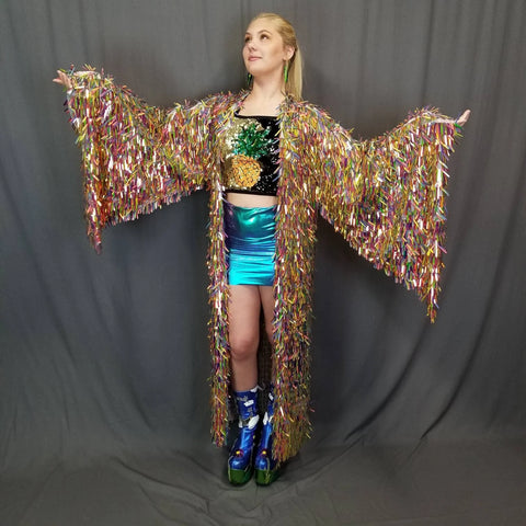 Rainbow Sword Sequin Kimono | Rave Kimono | Sequin Dress | Plus Size Kimono | Festival Robe