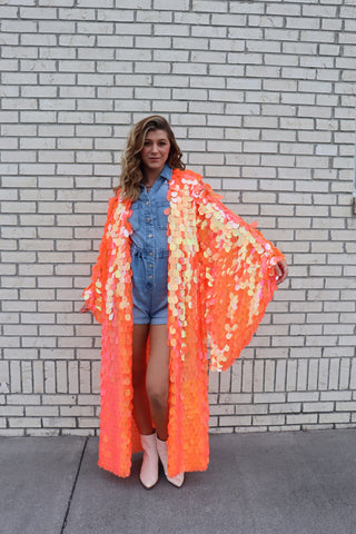 Iridescent Orange Bell Sleeve Kimono