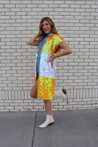 Orange and White Iridescent Sequin Vest