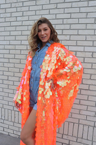 Iridescent Orange Bell Sleeve Kimono