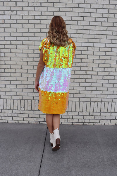 Orange and White Iridescent Sequin Vest