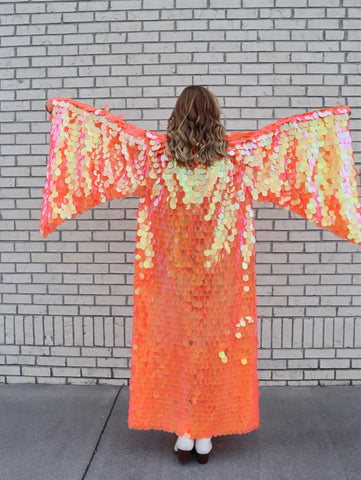Iridescent Orange Bell Sleeve Kimono