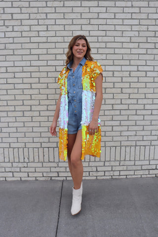 Orange and White Iridescent Sequin Vest