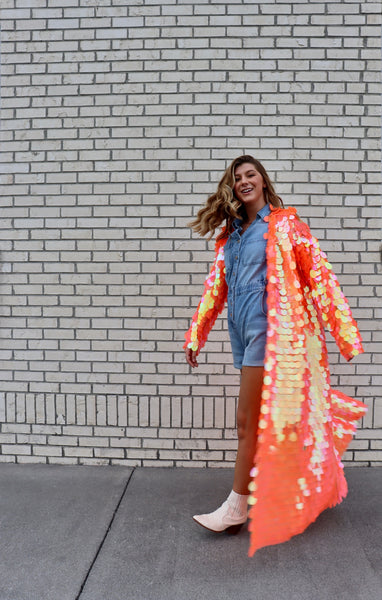 Iridescent Orange Sequin Duster