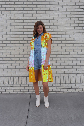 Orange and White Iridescent Sequin Vest