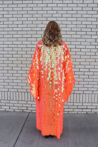 Iridescent Orange Bell Sleeve Kimono