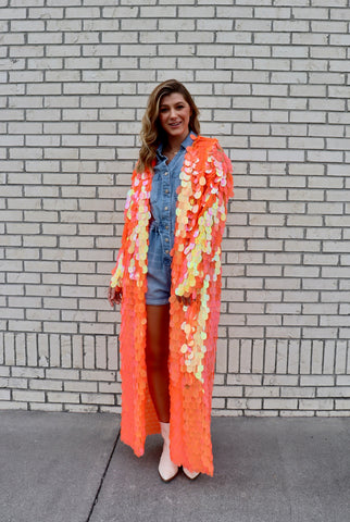 Iridescent Orange Sequin Duster