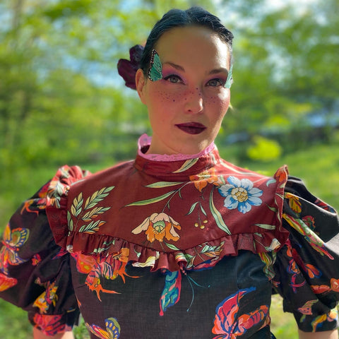 Butterfly Floral Puff Sleeve Dress