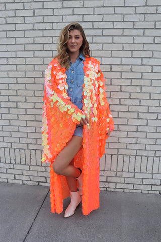 Iridescent Orange Bell Sleeve Kimono