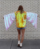 Orange and White Bell Sleeve Short Kimono