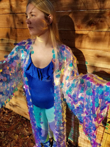 Sequin Kimono - Iridescent Paillette Sequin Mermaid Goddess Kimono Robe Bell Sleeve