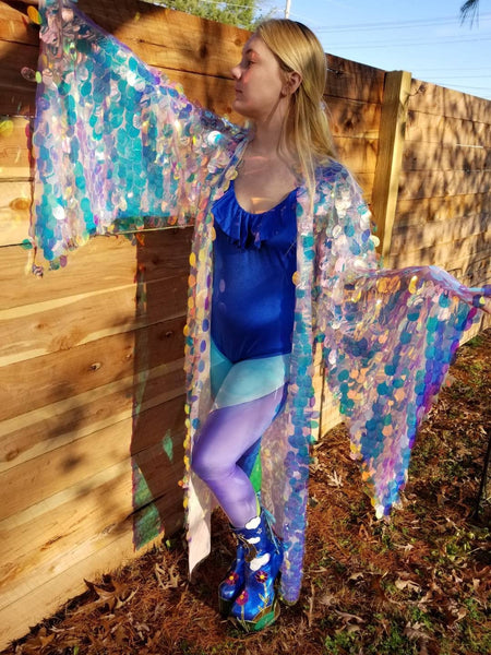 Sequin Kimono - Iridescent Paillette Sequin Mermaid Goddess Kimono Robe Bell Sleeve