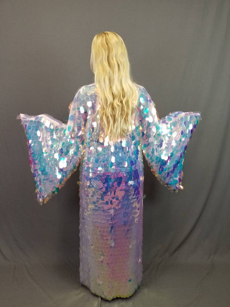 Sequin Kimono - Iridescent Paillette Sequin Mermaid Goddess Kimono Robe Bell Sleeve