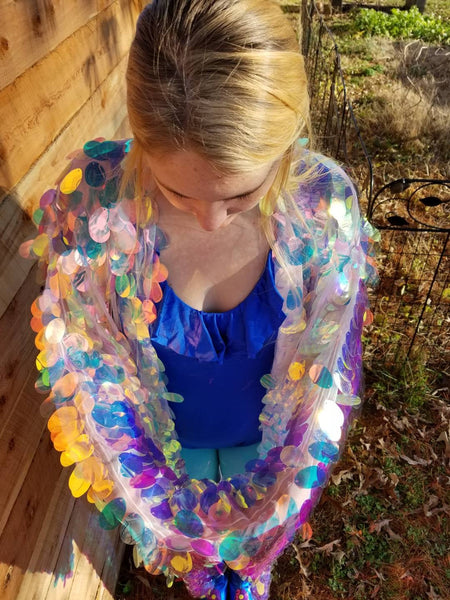 Sequin Kimono - Iridescent Paillette Sequin Mermaid Goddess Kimono Robe Bell Sleeve