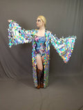 Holographic Silver Rainbow Sequin Kimono | Rave Kimono | Long Wizard Bell Sleeve