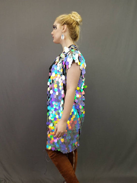 Holographic Silver Rainbow Sequin Kimono | Plus Size Kimono | Rave Kimono