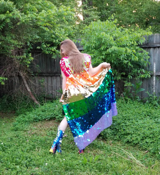 Rainbow Pride Sequin Kimono / Sleeveless Sequin Duster /Rave Kimono
