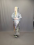 Disco Ball Silver Sequin Kimono / Festival Robe / Long Sleeve Hooded Kimono / Maxi Length / Hooded