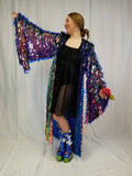 Iridescent Fire Rainbow Sequin Kimono | Size Inclusion Kimono | Rave Kimono⎪Long Wizard Bell Sleeve