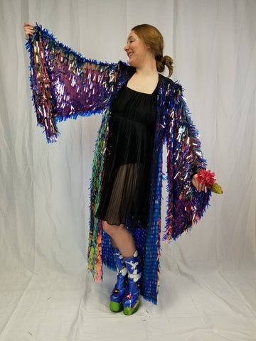 Iridescent Fire Rainbow Sequin Kimono | Size Inclusion Kimono | Rave Kimono⎪Long Wizard Bell Sleeve