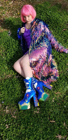 Fire Sequin Kimono / Long Sleeve Hooded Kimono / Maxi Length