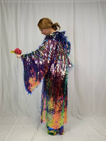 Iridescent Fire Rainbow Sequin Kimono | Size Inclusion Kimono | Rave Kimono⎪Long Wizard Bell Sleeve