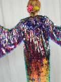 Iridescent Fire Rainbow Sequin Kimono | Size Inclusion Kimono | Rave Kimono⎪Long Wizard Bell Sleeve