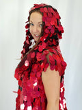 Holographic Red Glitter Iridescent Sequin Kimono / Hooded / Sleeveless / Maxi / Duster