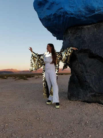 Gold Disco Ball Sequin Kimono | Rave Kimono | Burning Man⎪Bell Sleeve⎪Music Festival / Burlesque