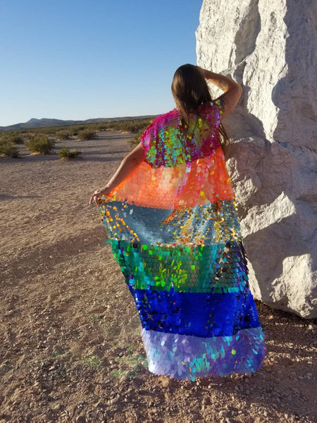 Rainbow Pride Sequin Kimono / Sleeveless Sequin Duster /Rave Kimono