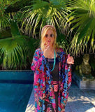 Lace Floral Sequin Bell Sleeve Kimono