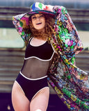 Floral Sequin Lace Bell Sleeve Kimono in Green