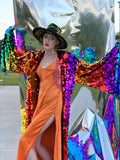 Rainbow Pride Sequin Bell Sleeve Kimono Inspired Festival Robe Plus Size Available